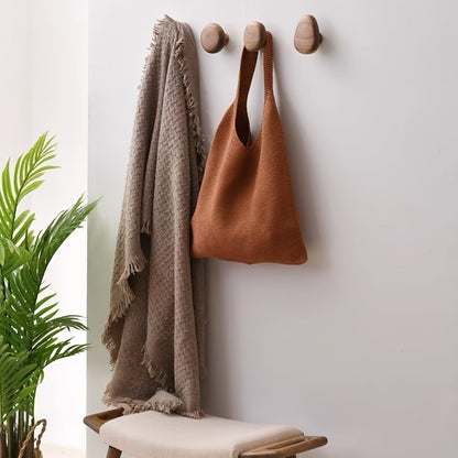 Traditional Wood Wall Hooks - Brown Wooden Coat Rack