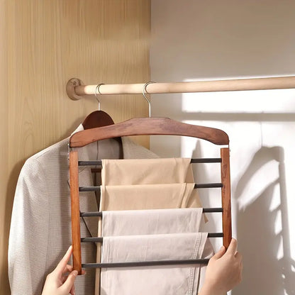Compact Wooden Multi Pants Hanger