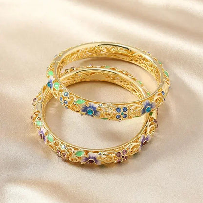 Elegant Gold Diamond Floral Bangle Bracelet