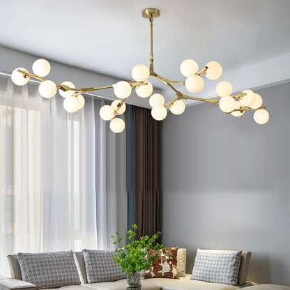 Rustic Wooden Chandelier With Frosted Glass Shades - Luxicro