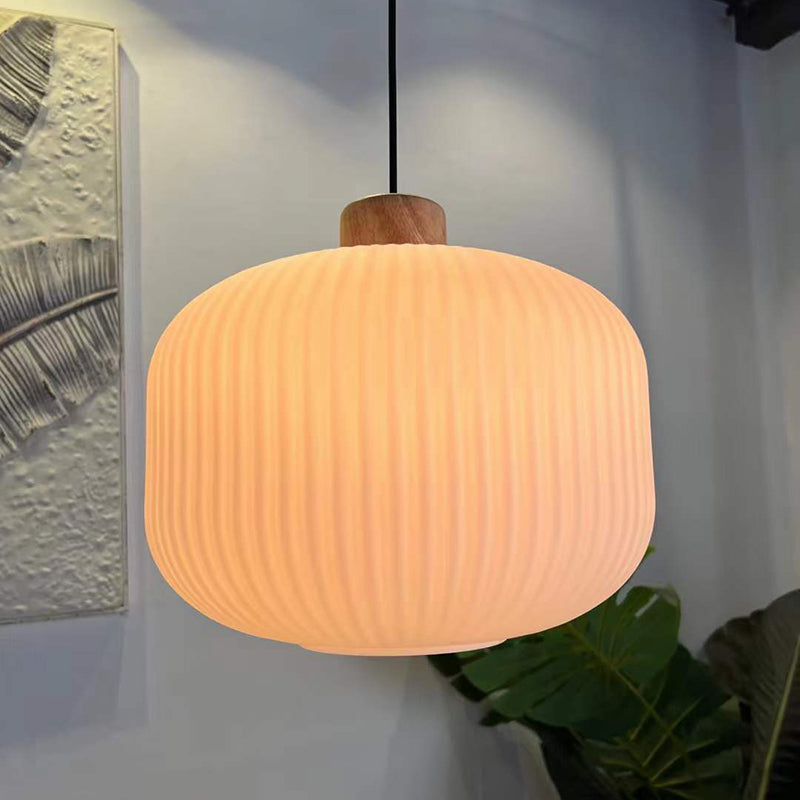 Vintage Wood and Glass Hanging Lamp