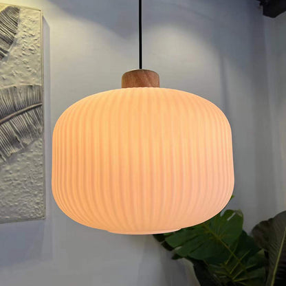 Vintage Wood and Glass Hanging Lamp