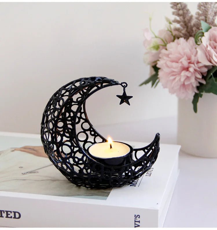 Decorative Silver Moon Shaped Tea Light Holders - Luxicro