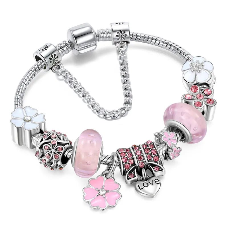Beautiful Silver Flower Charm Bracelet for Women