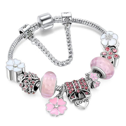 Beautiful Silver Flower Charm Bracelet for Women