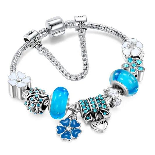 Beautiful Silver Flower Charm Bracelet for Women - Luxicro