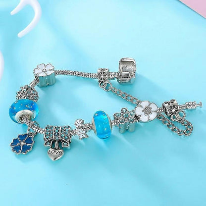 Beautiful Silver Flower Charm Bracelet for Women