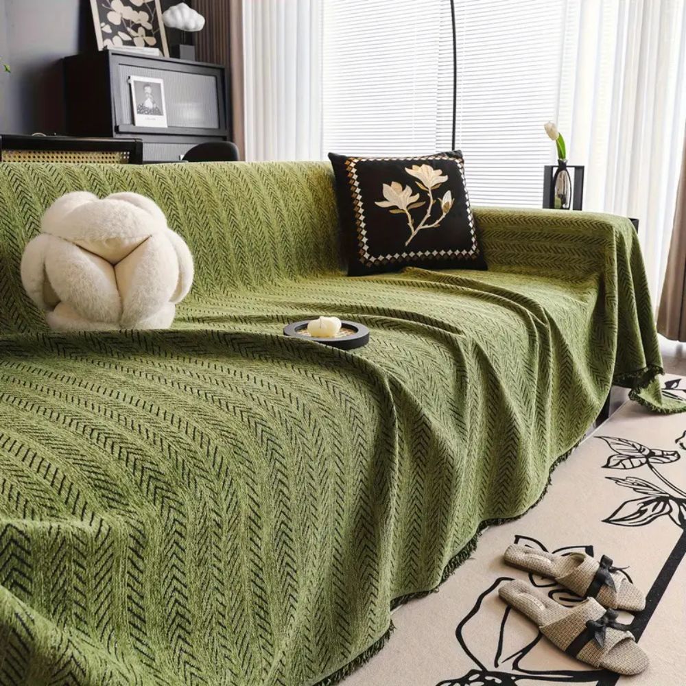 Plush Herringbone Chenille Couch Slipcover