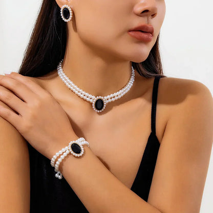 Elegant Pearl Diamond Necklace Earring Set