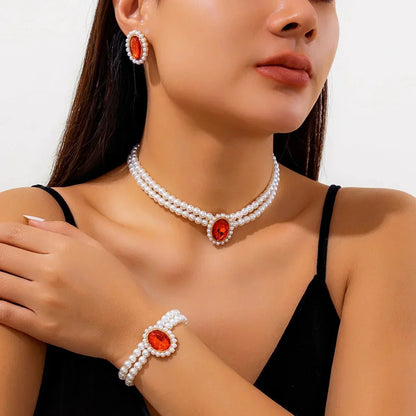 Elegant Pearl Diamond Necklace Earring Set