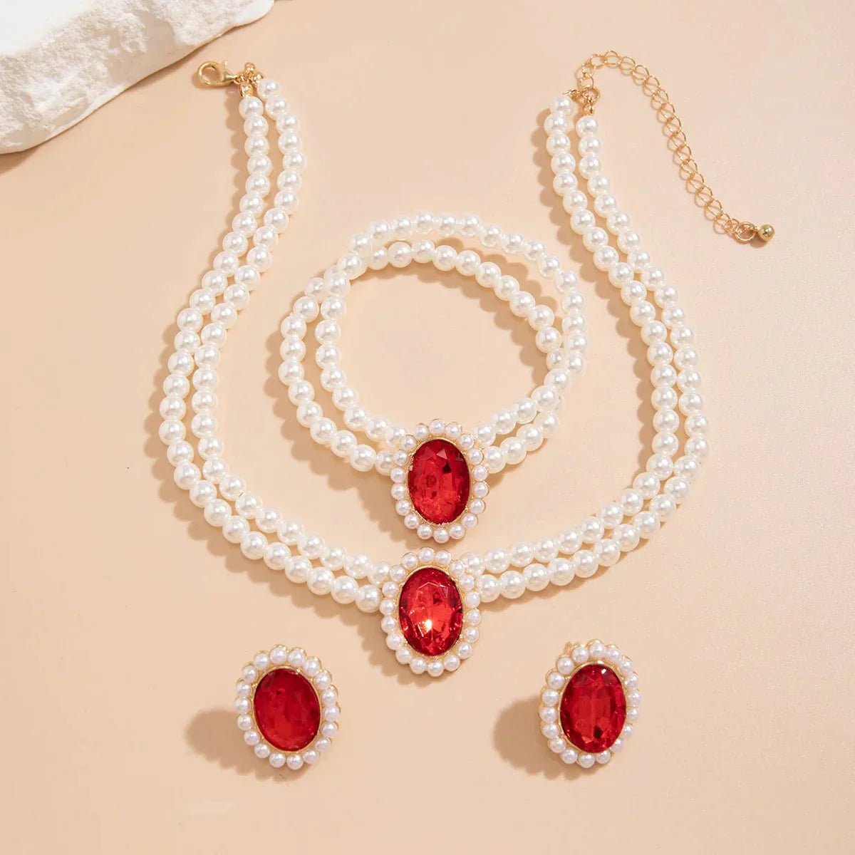 Elegant Pearl Diamond Necklace Earring Set