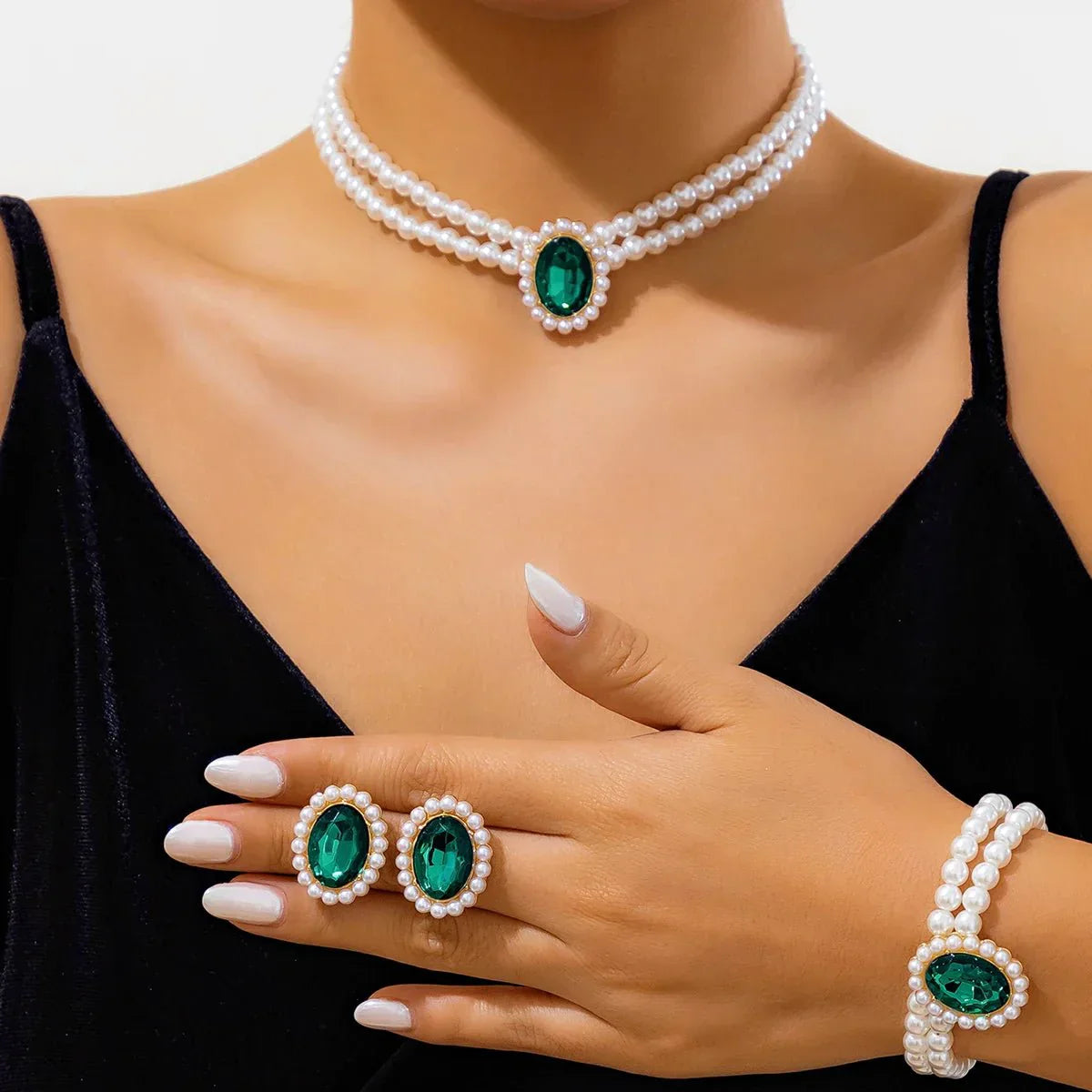 Elegant Pearl Diamond Necklace Earring Set
