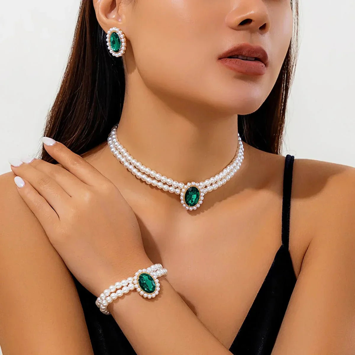 Elegant Pearl Diamond Necklace Earring Set
