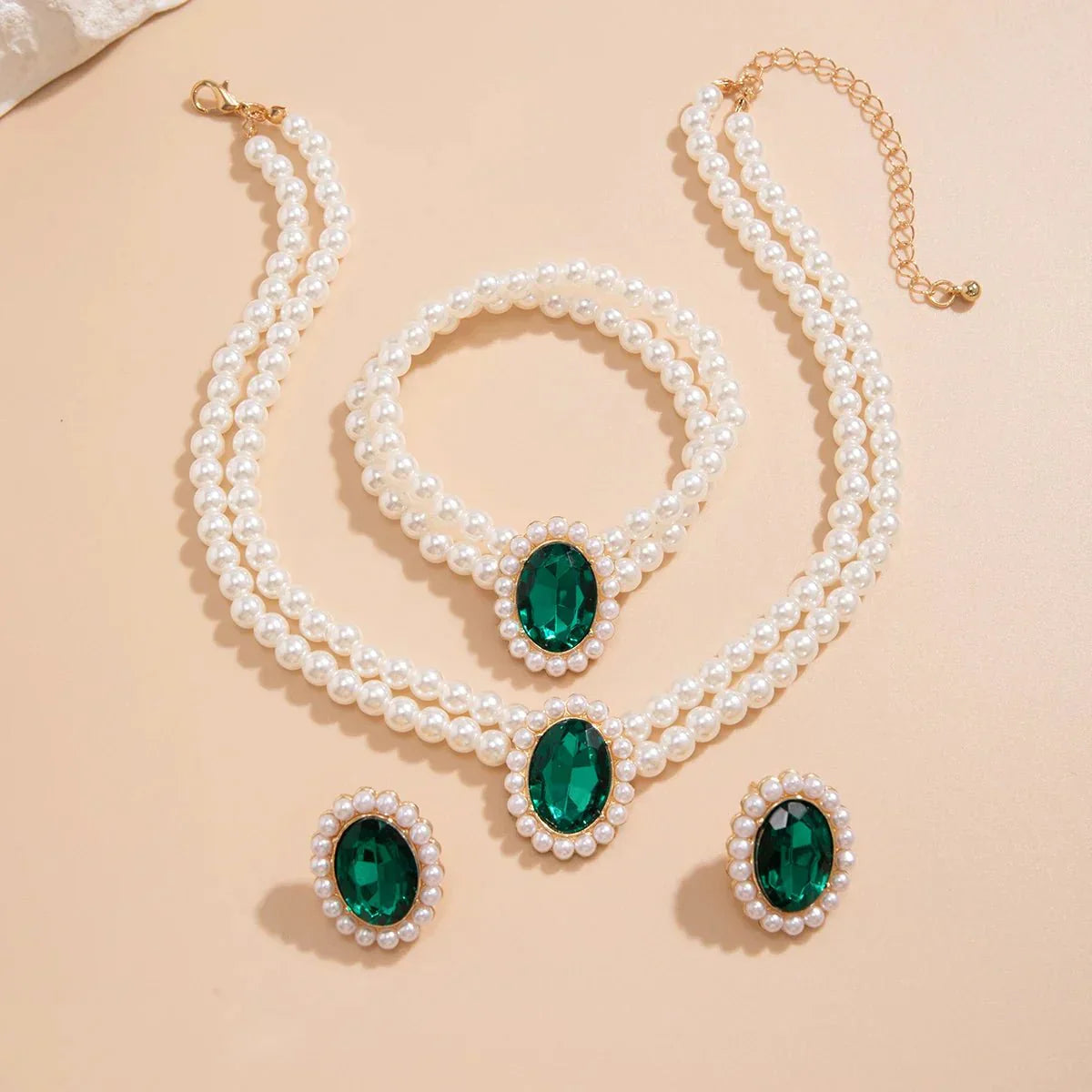 Elegant Pearl Diamond Necklace Earring Set