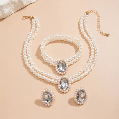 Elegant Pearl Diamond Necklace Earring Set