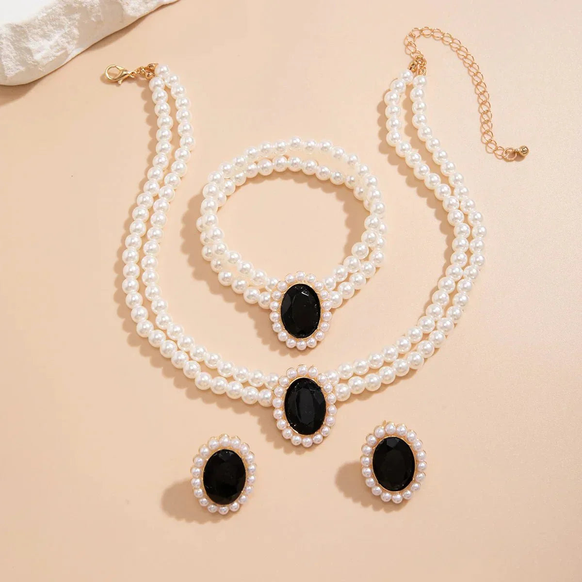 Elegant Pearl Diamond Necklace Earring Set