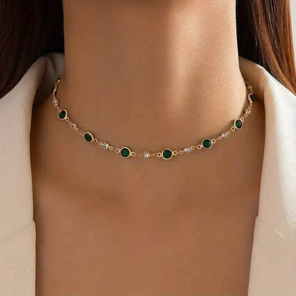 Dainty Emerald and Diamond Mini Choker Necklace - Luxicro