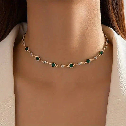 Dainty Emerald and Diamond Mini Choker Necklace - Luxicro