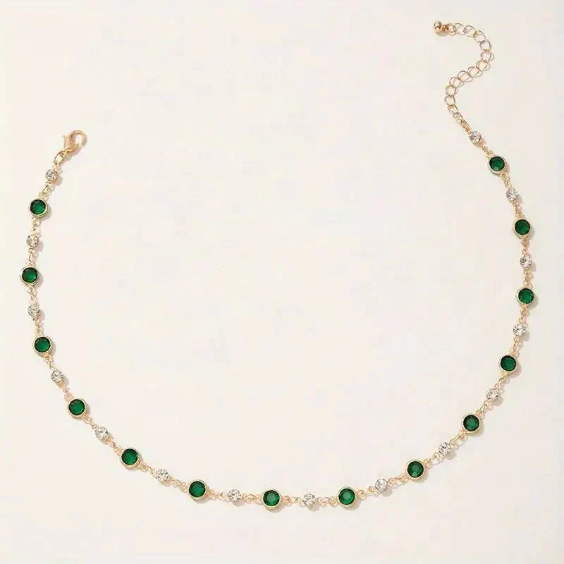 Dainty Emerald and Diamond Mini Choker Necklace