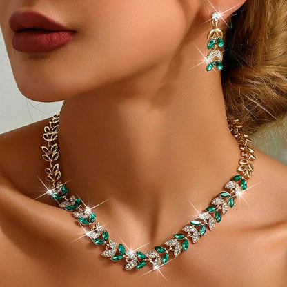 Emerald Gem Diamond Pendant Necklace Set - Luxicro