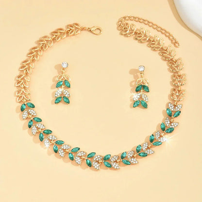 Emerald Gem Diamond Pendant Necklace Set