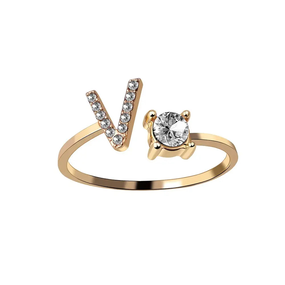 Custom Engraved Dainty Initial Diamond Ring