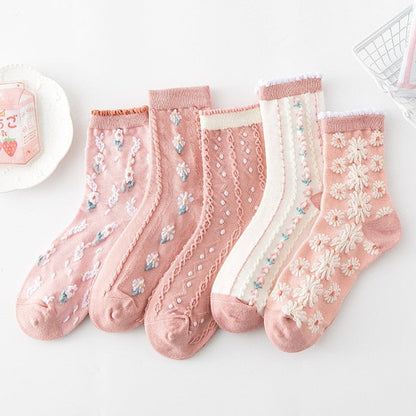 Colorful Floral Pattern Ankle Socks 5 Pack