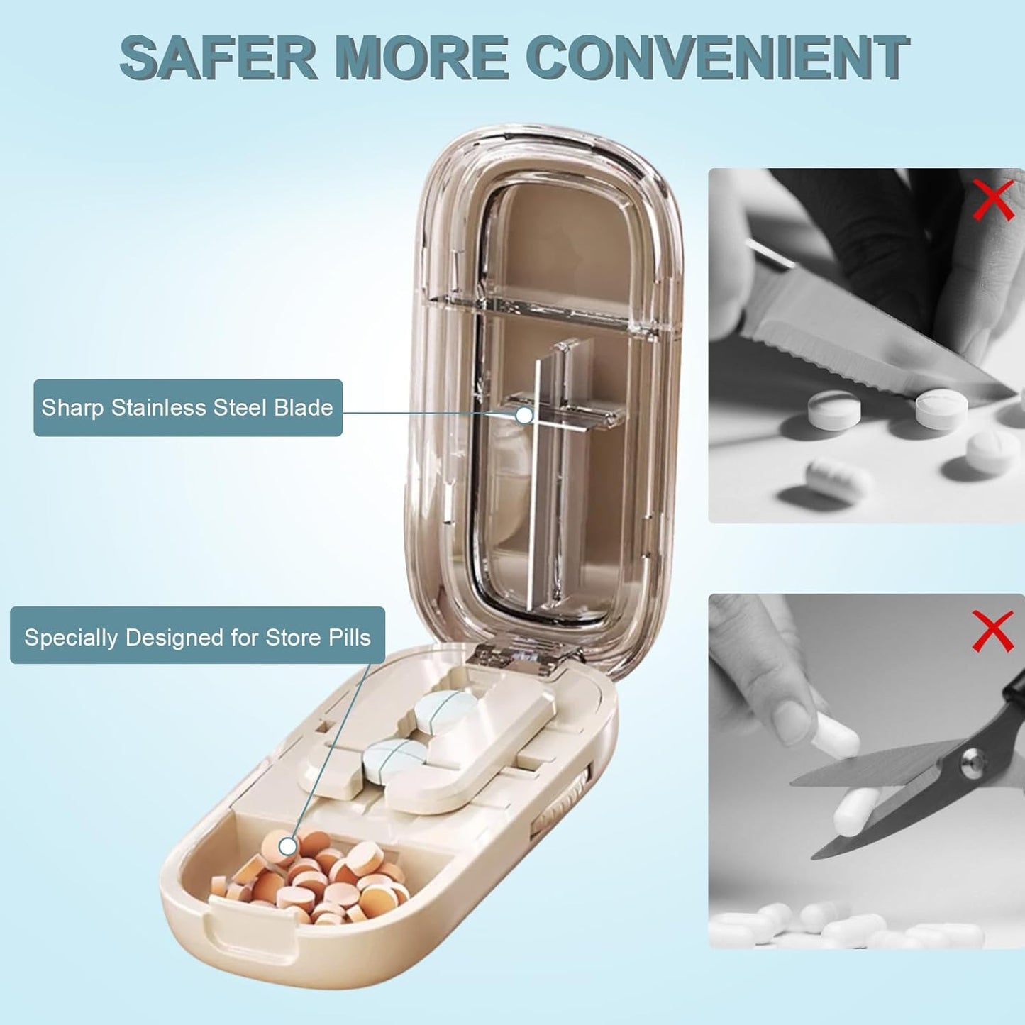 Portable Pill Cutter Box with Adjustable Divider