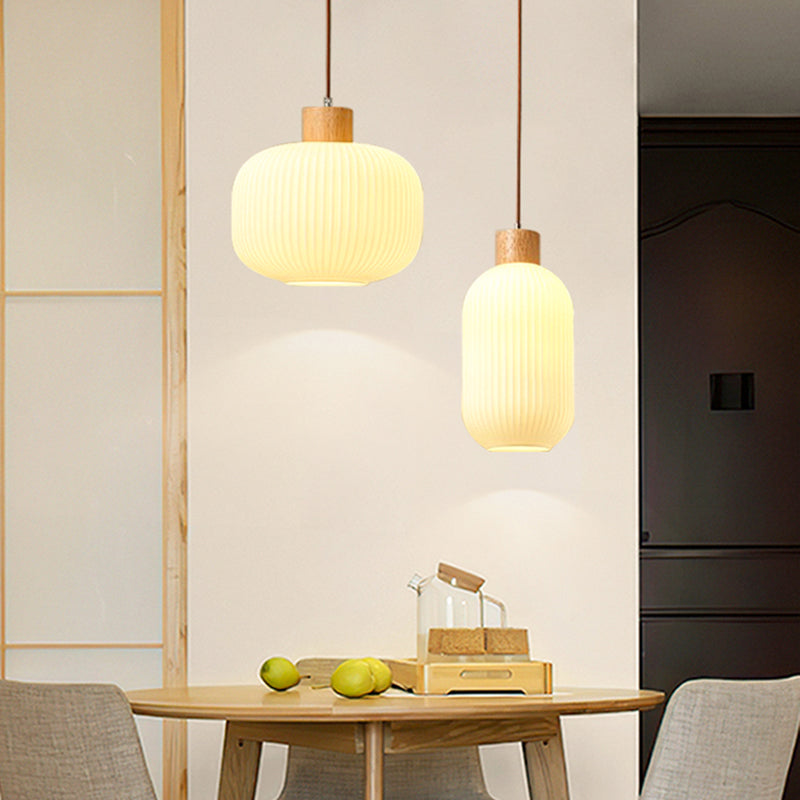 Vintage Wood and Glass Hanging Lamp