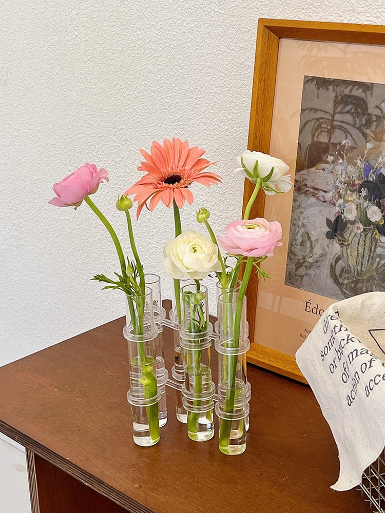 Flexible Flower Clear Glass Vase with Handles