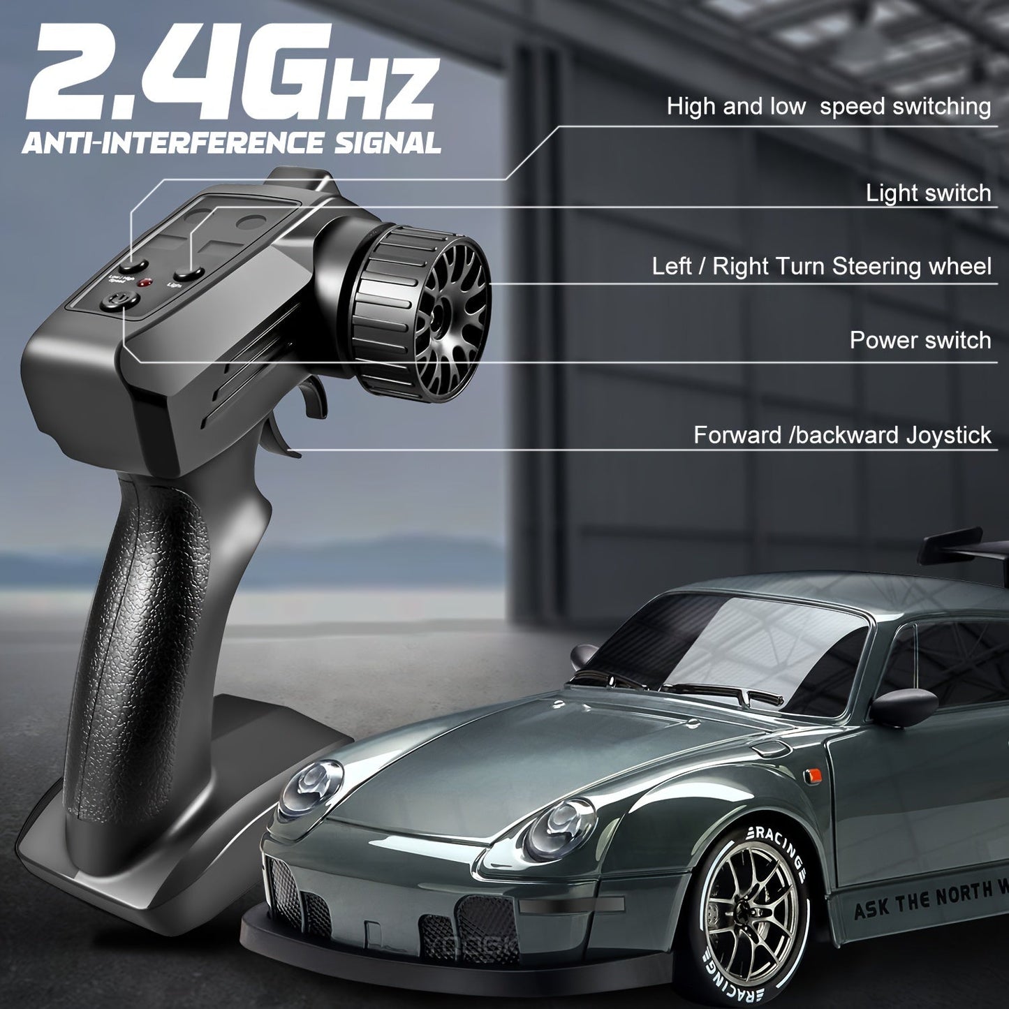 High Speed RC Drift Car with LED Lights - Rechargeable