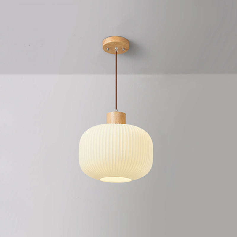 Vintage Wood and Glass Hanging Lamp