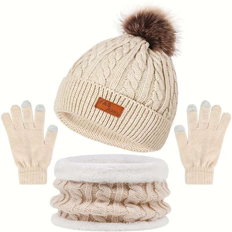Warm Women's Winter Hat, Scarf, and Glove Set