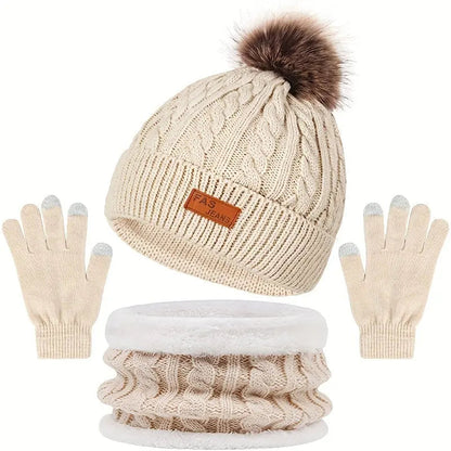 Warm Women's Winter Hat, Scarf, and Glove Set