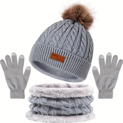Warm Women's Winter Hat, Scarf, and Glove Set