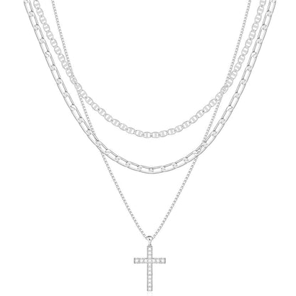 Luxury Cross Layered Necklace 3 Piece Set