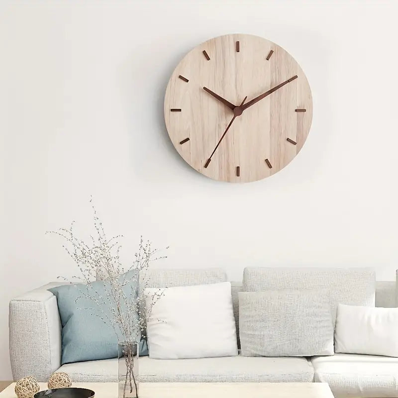 Simple Wood Wall Clock – Quiet Modern Home Accent - Luxicro