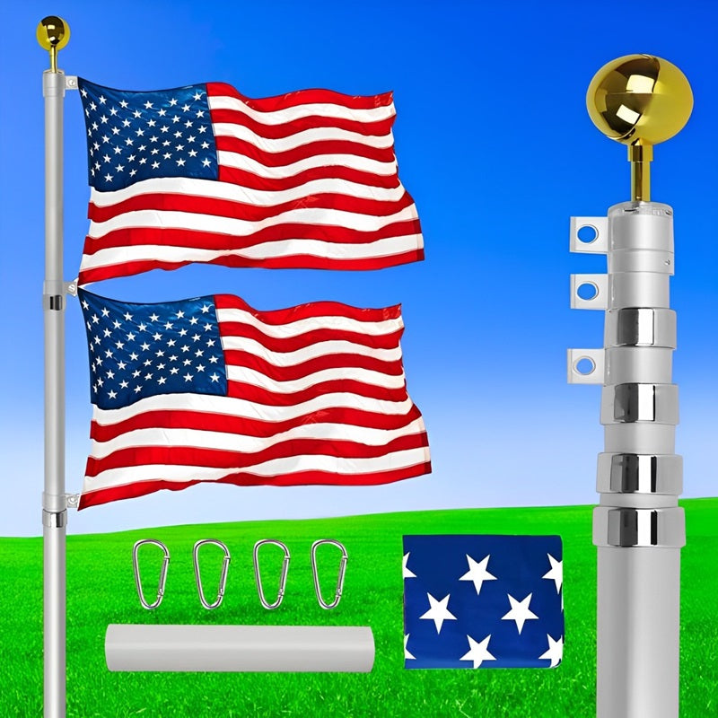 Tall Durable Telescoping Flagpole with American Flag Top - Luxicro