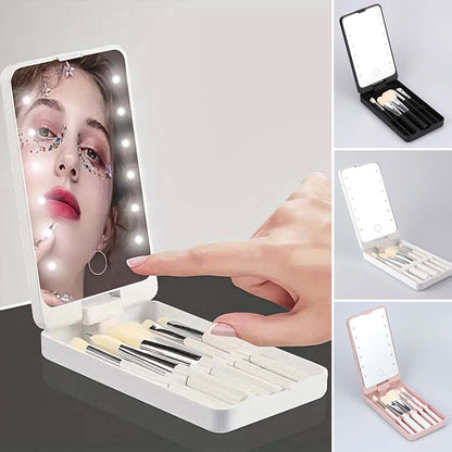 Portable Travel Makeup Brush Kit with LED Mirror