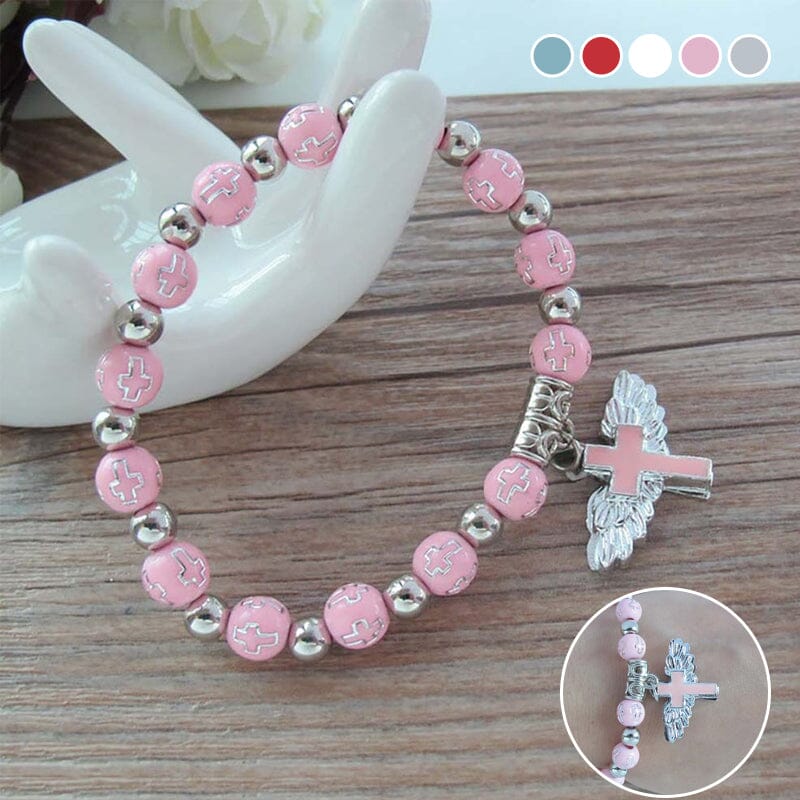 Delicate Wing Cross Charm Bracelet