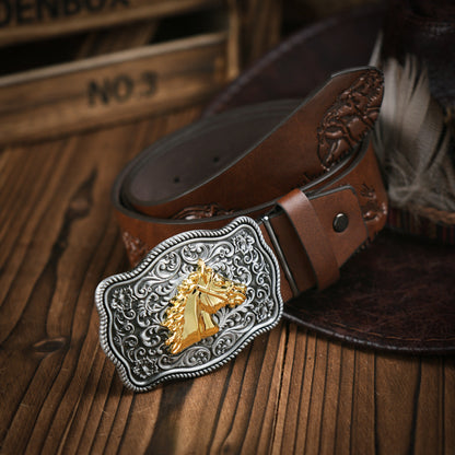 Classic Men's Western Belt Vegan Leather Buckle
