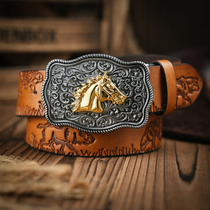 Classic Men's Western Belt Vegan Leather Buckle