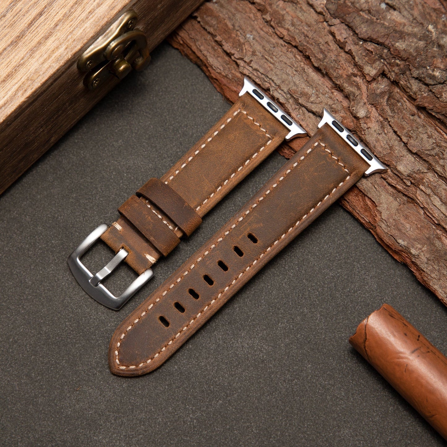 Classic Brown Apple Watch Strap - Iced Pattern