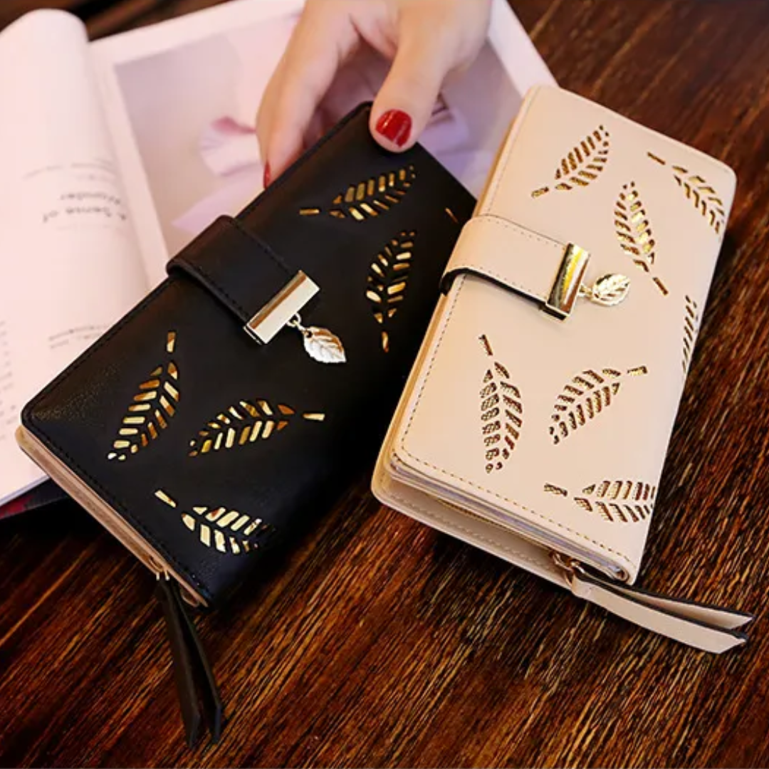 Premium Leather Wallet with Leaf Accent