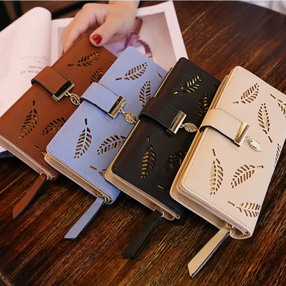 Premium Leather Wallet with Leaf Accent