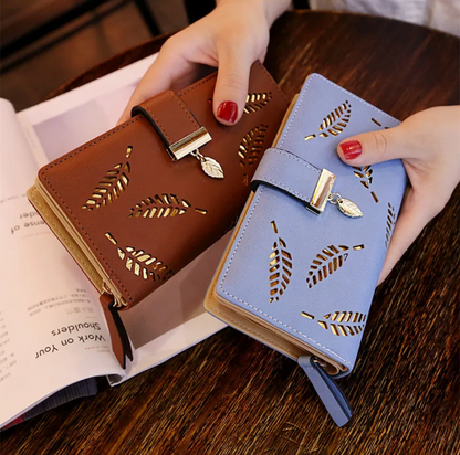 Premium Leather Wallet with Leaf Accent