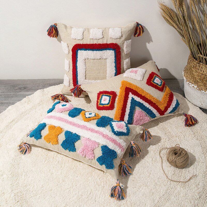 Vibrant Pattern Throw Pillow in Boho Style