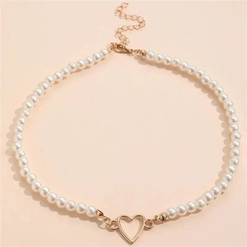 Dainty Heart Pearl Pendant Necklace