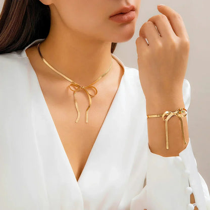 Delicate Chain Link Charm Necklace and Bangle Set