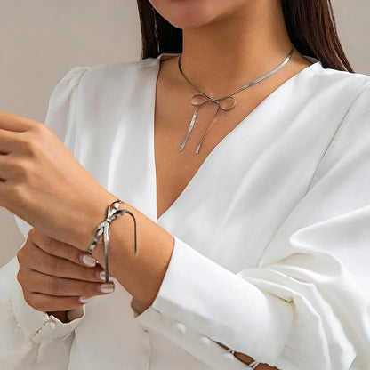 Delicate Chain Link Charm Necklace and Bangle Set